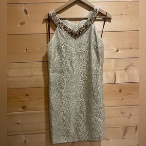 Suzi Chin for Maggy Botique Pewter Jewled Neckline Cocktail Party Dress 8